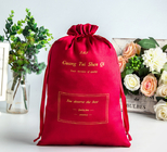 8x12inch Wig Drawstring Pouch Customized Red Satin Bag With Logo Fabric Drawstring Gift Bags